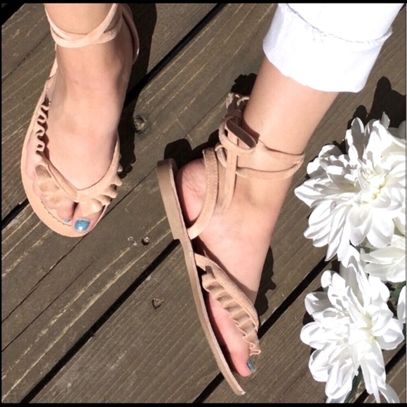 SALE! New! Coachella Sandals Tan Suede Wrap Style - Picture 4 of 12